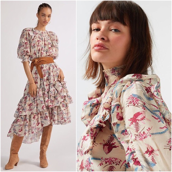 Anthropologie Dresses & Skirts - NWT ANTHROPOLOGIE MAGALI PASCAL FLORAL PUFF SLEEVED MANON MIDI DRESS
